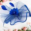 Tea Party Fascinator Hats for Womens 50s Floral Feather Headwear Derby Hats for Wedding Cocktail Party Hat (Blue)