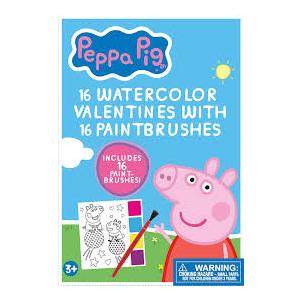 PeppaPig 16 Watercolor Valentine's With 16 Paintbrushes 3+