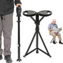 ALEVMOOM Walking Cane with Seat Folding Lightweight, 2-in-1 Cane Stool for Adults, Aluminum Walking Stick with Seat, Portable Stool for Senior, with Carry Bag (Latest Upgraded Black)