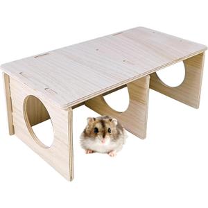 Hamiledyi Wooden Hamsters 2-Chamber Hideout-Tunnel Multi Chamber Exploring Toy Hamster Hiding Maze Tunnel Toy Platform Stuff Cage Accessories for Gerbil Rat Mice