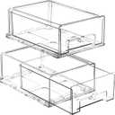 2 Pack Stackable Storage Drawers - Clear Refrigerator Drawers for Refrigerator Organizers and Storage, Acrylic Fridge Drawer Organizer with Handles for Bathroom, Undersink, Cabinet, Pantry, etc