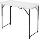4ft Folding Table, Portable Fold-in-Half Adjustable Height Utility Table for Indoor/Outdoor Use, Durable HDPE & Steel, Stable & Lightweight, Multi-Purpose, White