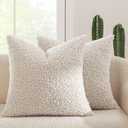 MIULEE Pack of 2 Throw Pillow Covers 24x24 Inch Neutral Light Beige Faux Fur Decorative Sherpa Pillow Covers Fuzzy Accent Soft Sheepskin Fleece Cushion Cases for Boho Home Decor Couch Living Room Bed
