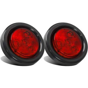Partsam 2pcs Red Led Trailer 2" Round w/Plug & Grommet Kits, Marker, Flush Mount, Sealed 2" Round Led Marker Lights for RV Trucks