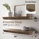 Wood Floating Shelves 24 inch (Set of 2) - Premium Wood Shelves -Wooden Floating Shelves for Wall Mounted -Heavy Duty Floating Bathroom Shelves -8 Inch Deep Shelf - American Walnut, Matte, 24" x 8" x 1.6"