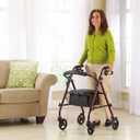 Medline Steel Rollator Walker with Seat, Burgundy, 350 lb. Weight Capacity, 6 Wheels, Foldable, Adjustable Handles, Rolling Walker for Seniors, Walker for Mobility Impaired