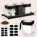 3 x Suclain 3 Pcs Glass Coffee Containers Coffee Station Organizer Set, Airtight Bean Storage Jars with Shelf,labels,spoon, Base and Pen,for Sugar, Candy, Oats, Nuts(Black)
