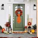 2PCS Fall Wreath Sash for Front Door - Autumn Wreath Satin Sash Embroidery Monogram Pumpkin Maple Leaf Harvest Decorative Door Hanger Garland Yard for Thanksgiving Gifts, DIY Sash Decor(55 x 5 inches)