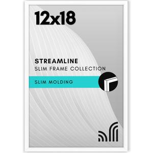 Americanflat 12x18 Poster Frame with Polished Plexiglass - Streamline Collection - Thin Border Picture Frame for Wall Display - Hanging Hardware Included - White