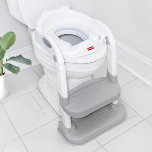 Fisher-Price Potty Training Seat with Step Stool Ladder, 2-in-1 Potty Training Toilet for Toddlers with Splash Guard, Anti-Slip Pads, Cushioned Seat (Gray)