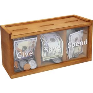 Spend Save Give Piggy Bank for Kids, Money Coin Savings Piggy Bank Jar Box for Kids Child Safe Money Saver, Teach Children About Giving & Saving Money Piggy Box for Childrens Boys Girls