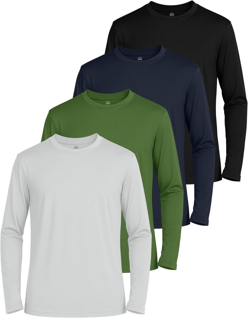 Real Essentials 4 Pack: Boys' Mesh Long Sleeve Athletic T-Shirt - Kids Teens Youth Active Tees Running Tops (Ages 4-18) (Large)