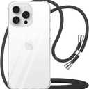 for iPhone 16 Pro Crossbody Case Cord Adjustable Neck Lanyard Clear Case Strap Women Soft TPU Bumper Phone Cover Shockproof Protective Mobile Cover for iPhone 16 Pro - Black
