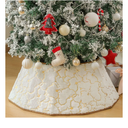 New Traditions White Velvet Christmas Tree Collar with Gold Glitter Quatrefoil Print – 26" Diameter Fabric Stand Band for Artificial & Natural Trees – Tree Skirt Alternative, Collapsible