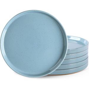 AmorArc Ceramic Dinner Plates Set of 6, 10.25 Inch Stoneware Plates for Kitchen, Modern Flat Dinnerware Dishes Set,Microwave & Dishwasher Safe, Scratch Resistant-Blue