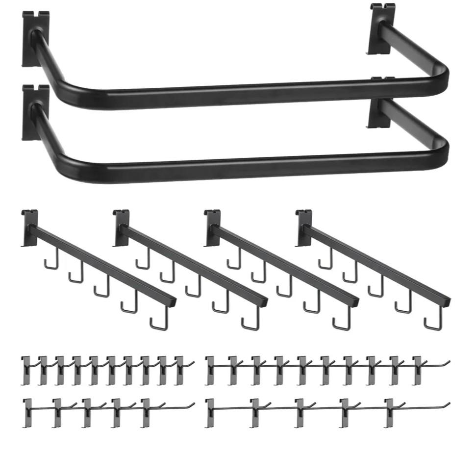 Kigley 36 Pcs Gridwall Hooks Accessories Set Includes 2 Pcs U Shaped Hangrail 4 Waterfall Hangers 30 Heavy Duty Wire Grid Hook Accessory for Retail Craft Show Clothes Display Home Storage