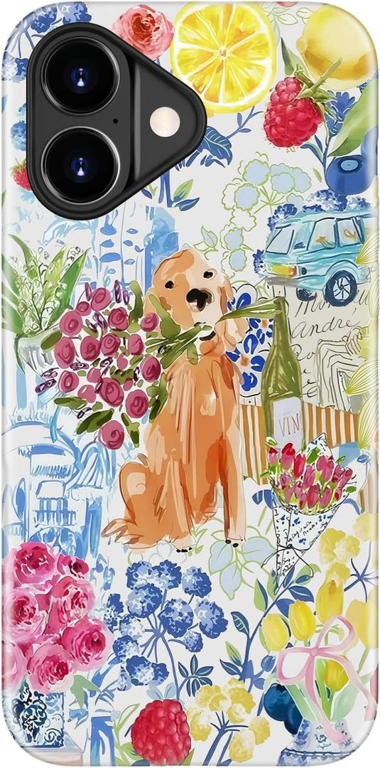 LUMARKE for iPhone 17 Case Cute,Aesthetic Dog Flower Garden Coqueete Girly Shell,Compatible with Magsafe,Trendy Cool Retro Western Girly Protective Slim Phone Cover for Women Girls