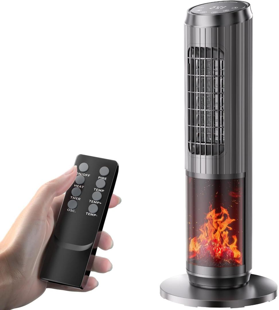 Space Heater - 1500W PTC Heaters for Indoor Use - Portable Heater with Thermostat and Remote - Room Heaters with 70 Oscillation - Quiet for Office, Bedroom, Room 8 Safety Protections