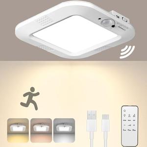 LINEWAY Rechargeable Ceiling Light Motion Sensor Shower Ceiling Lamp with Remote, Wireless Battery Operated Closet Light Motion Activated Lamp for Shower Bathroom Closet Porch Stairs