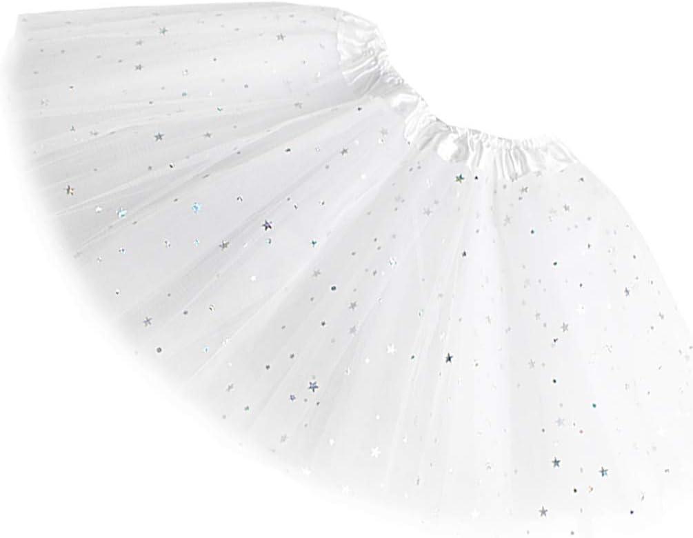 Rysly Girls Sparkle Tutus Princess Ballet Dance Layered Tulle Tutu Skirts,2-8T (One Size, White)