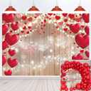 Vintage Rustic Wood Backdrop Glitter Lights Red Love Heart Valentine's Day Backdrops Mother's Day Photography Background Wedding Bridal Shower Anniversary Party Supplies Banner 7x5FT