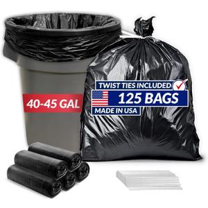 Reli. 40 to 45 Gallon Garbage Bags Heavy Duty | 125 Count with Ties | Super Sizeable, Black, Serious Garbage Cleanup