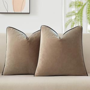 JUSPURBET Stone Luxury Velvet Throw Pillow Covers with Piping 24x24 Inch Set of 2 Washable Accent Cushion Cases for Sofa Bed Home Decor with Hidden Zipper