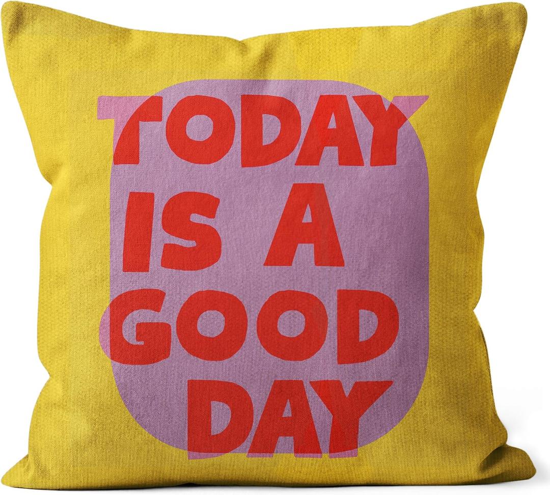 SiuSue Eclectic Decor - Trendy Funky Today is a Good Day Pillow Covers 18x18, Eclectic Maximalist Throw Pillows Covers for Couch Sofa, Maximalist Decor (Yellow)