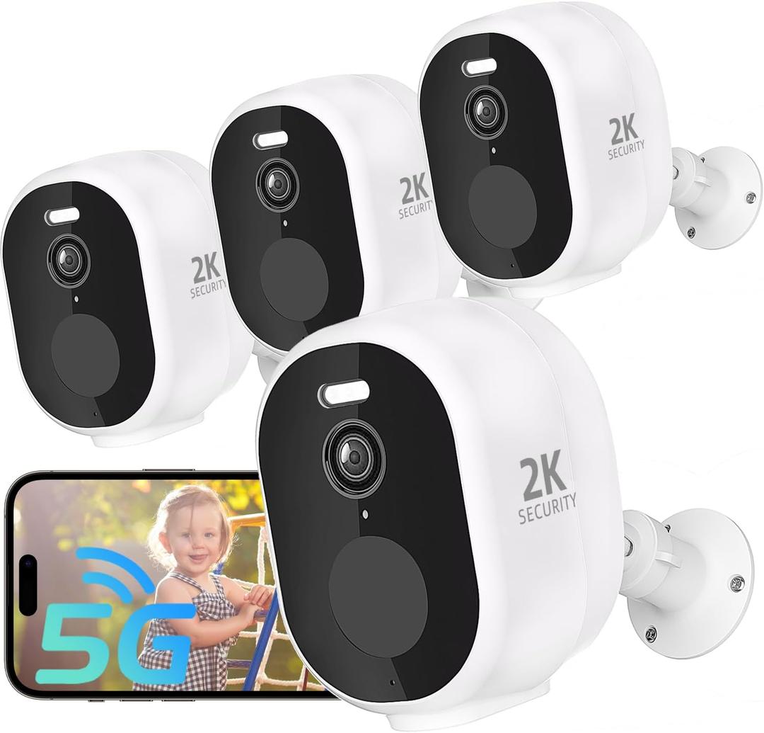 4Pack 2.4G&5G Security Cameras Wireless Outdoor, 2K Battery Powered Indoor Cameras for Home Security, AI Motion Detection Siren, Two-Way Talk, Color Night Vision, Waterproof, Works w/Alexa (4PC)