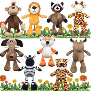 Zhanmai 9 Pieces Safari Stuffed Animal Toys Set 11 Inch Plush Jungle Animal Toys Plush Includes Tiger Lion Elephant Monkey Zebra Raccoon Rhino Giraffe for Zoo Theme Party Student Award