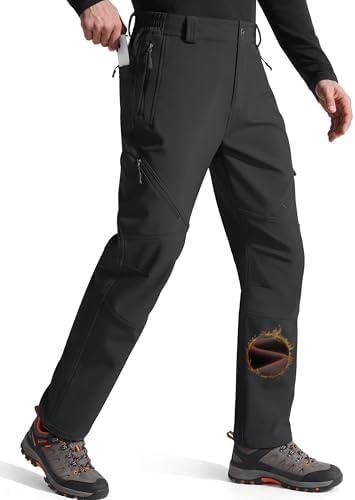 FREE SOLDIER Men's Fleece Lined Outdoor Cargo Hiking Pants Water Repellent Softshell Snow Ski Pants with Zipper Pockets, Size 34