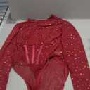 Avidlove Women Mesh Bodysuit Lingerie Mock Neck Long Sleeve Sheer Rhinestone Going Out Top (Small, Wine Red)