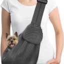 SlowTon Dog Carrier Sling - Thick Padded Shoulder Strap Adjustable Dog Carriers for Small Dogs, Puppy Carrier Purse for Pet Cat with Front Zipper Pocket Safety Belt Machine Washable (Grey Mesh M)