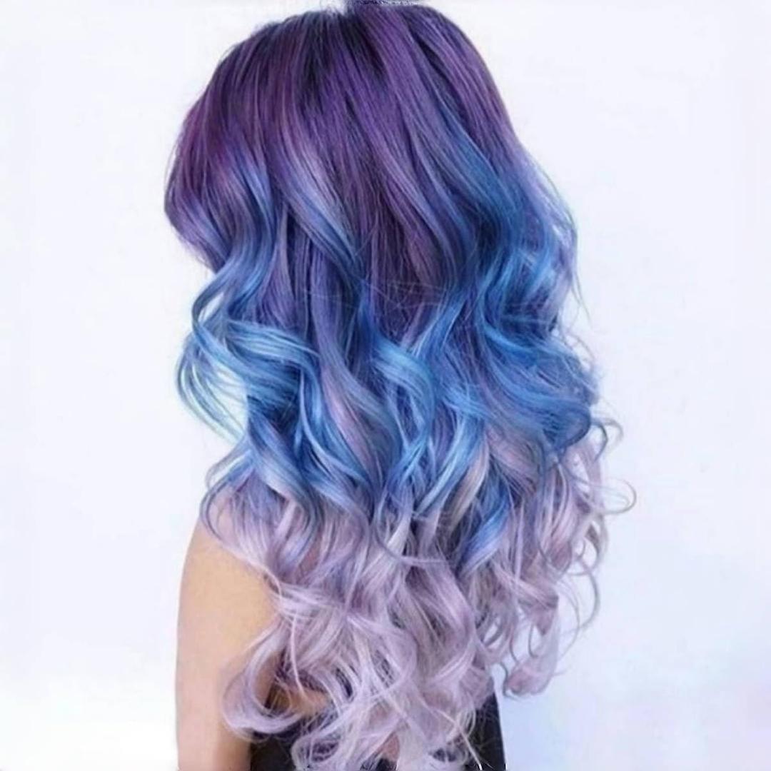 Long Blue Purple Wigs for Women Multi Color Mermaid Wig Long Wavy Middle Part Wig Colorful Wigs for Cosplay Party