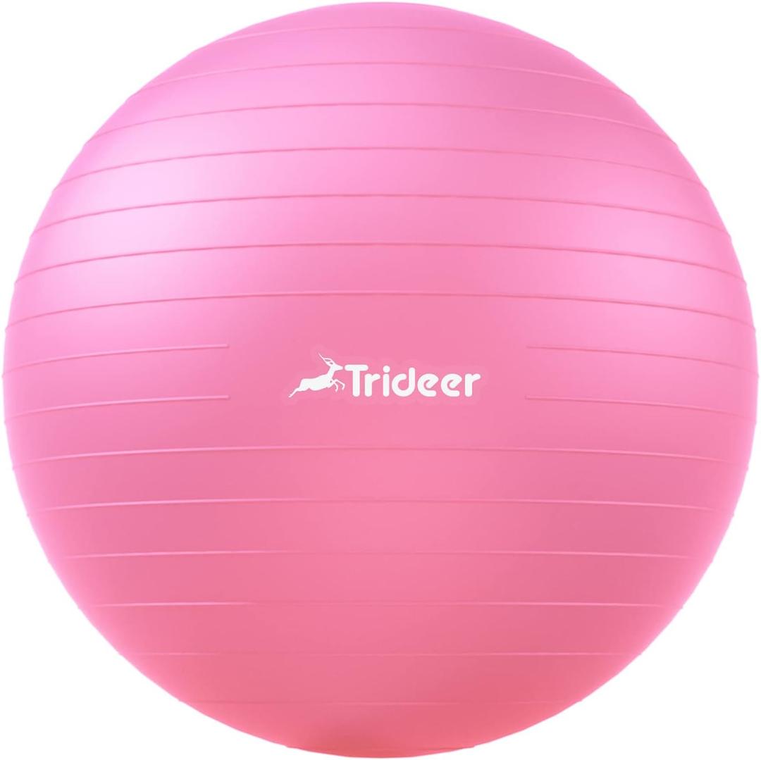 Trideer Extra Thick Yoga Ball Exercise Ball, 5 Sizes Gym Ball, Heavy Duty Ball Chair for Balance, Stability, Pregnancy, Quick Pump Included (Pink)