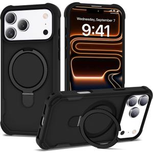 Compatible with iPhone 17 Pro Max Case 6.9'' with Magnetic Ring Stand [Military Drop Protection][Compatible with MagSafe] Shockproof 17 Pro Max Phone Case for Men Wowen,Black