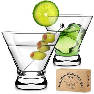 Gencywe 2 Pack Martini Glasses, 8 Ounce Crystal Cocktail Glasses, Martini Drinking Glasses, Hand Blown Stemless Cocktail Glassware for Bar, Martini, Cosmopolitan, Manhattan, Gimlet, Pisco Sour, Brandy
