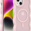 Cute Magnetic for iPhone 14 Case: [Curly Wave Edge] [Compatible with MagSafe] [Curly Wave Edge] [Translucent Matte] Shockproof Protective Phone Cover 6.1 Inch - Pink