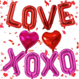 16 Inch Pink XOXO Balloons and LOVE Balloon, Foil Mylar Heart Balloon for Him/Her Valentine, Wedding Anniversary, Engagement Romantic Decorations (3)