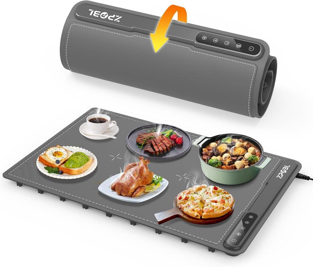 Warming Mat for Food -Electric Food Warming Tray (24"x16"), Rapid Full-Surface Heating, Portable & Rollable Versatile Food Warmer for Countertop, Perfect for Gatherings, Parties &Everyday Use(GRAY)