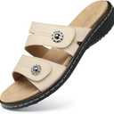 SHIBEVER Flat Sandals Women Dressy: Non Slip, Arch Support, Orthopedic, Plantar Fasciitis Comfortable Walking Sandal, Size 8.5