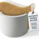 Sponge Holder, Stone Sponge Holder for Kitchen Sink - Diatomite Kitchen Sink Caddy, Quick Dry, Super Absorbent, Modern Design, Grey (Light Grey)