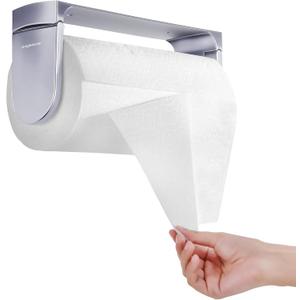 simpletome ONE HAND TEAR Paper Towel Holder Under Cabinet Adhesive or Drilling Installation Aluminum Alloy + ABS (Pearl Chrome Silver)