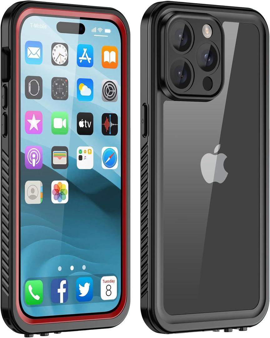 Designed for iPhone 15 Pro Case Waterproof, [Shockproof] [Dustproof] [Built-in Screen Protector] Phone Case for iPhone 15 Pro, Full Protective Case for iPhone 15 Pro 6.1-Red