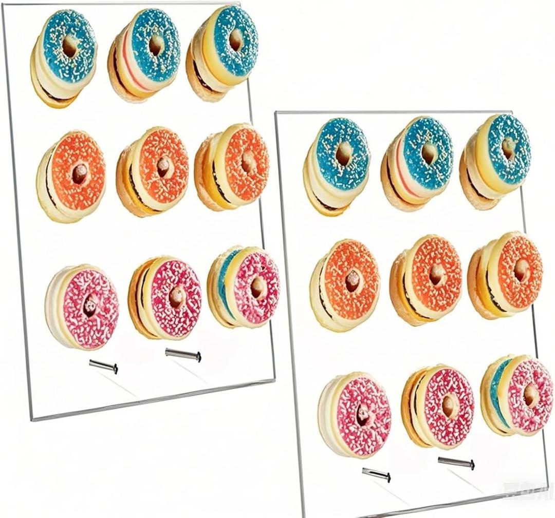 HAKZEON Pack of 2 Acrylic Donut Wall Display Stand, Square Clear Donut Stands for Birthday Party, Wedding, Holiday Gathering Party, Sweets Tables, 9.8 x 11.8 Inch