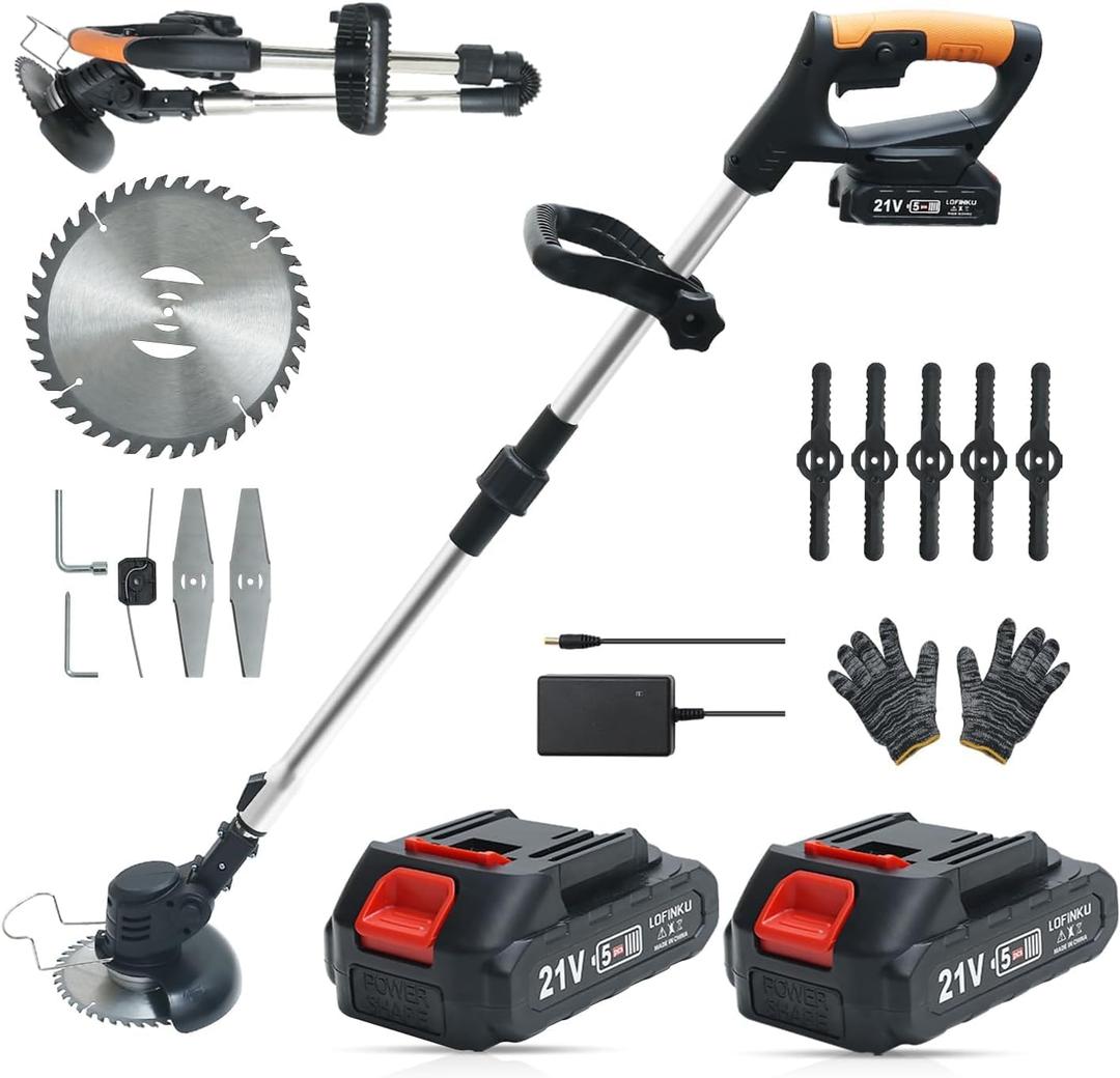 Cordless Weed Wacker,Electric Weed Eater,2 Batteries,Grass Trimmer Cordless,Black-A