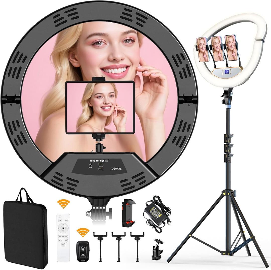 18" Foldable Ring Light, Big Ring Light for iPhone/iPad with 71" Tripod/LCD Display/Wireless Remote, Adjustable 2600K-6500K Color Temperature, for YouTube Facebook Live TikTok Video Recording Vlog (18 inch)