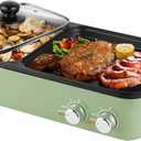 Topwit Hot Pot Electric with Grill, 2 in 1 Indoor Non-Stick Electric Pot and Griddle for Korean BBQ, Steaks, Shabu Shabu and Noodles, Independent Dual Temperature Control, Fast Heating, Green