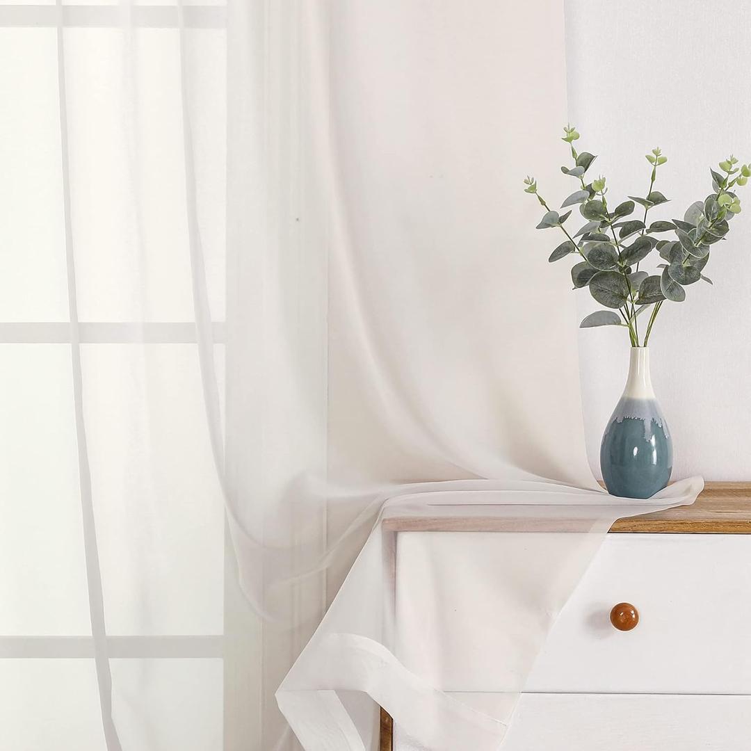 OWENIE Sheer Curtains 108" inches Long, 2 Panels Sheer Curtain Set, Rod Pocket Voile Drapes for Living Room, Airy Soft-Touching Drapes, 2pcs, Each 42" W x 108" L, Ivory