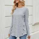 Lafural Womens Long Sleeve Tops Tunic Fall Shirts Women Sweaters Crew Neck Button (Gray, S)